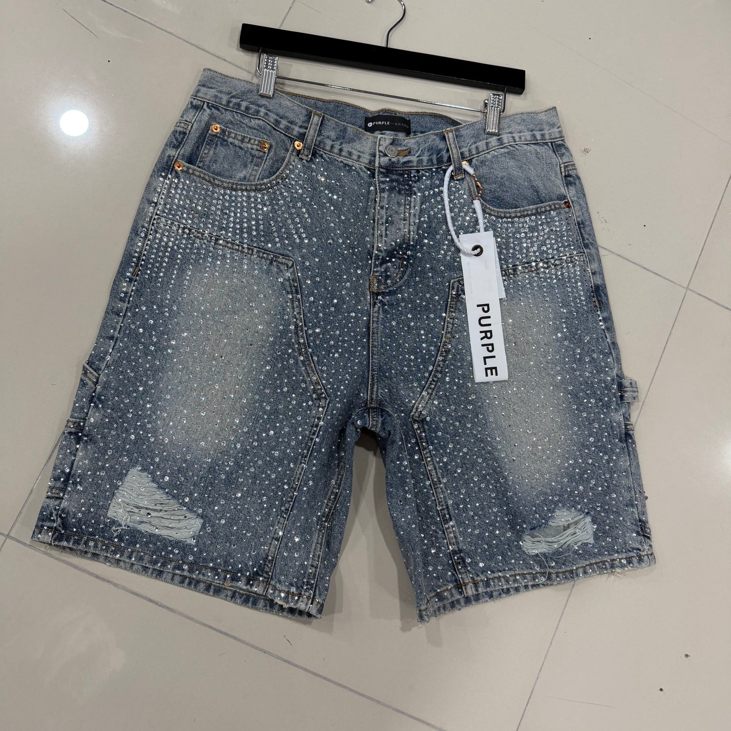 Purple Short Azul Ripped con Brillo