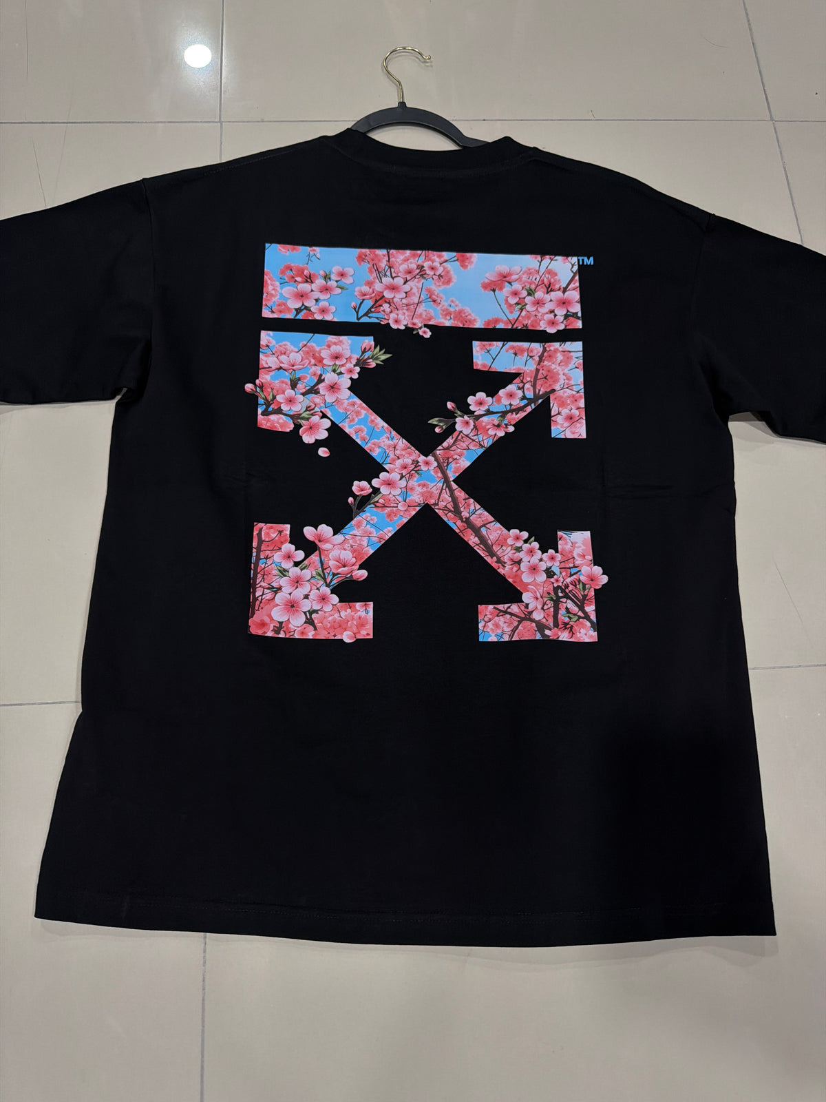 Off white black flores