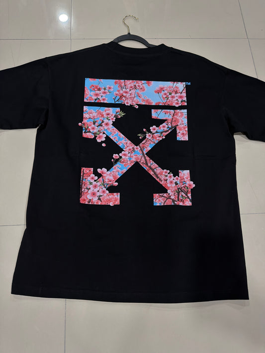 Off white black flores
