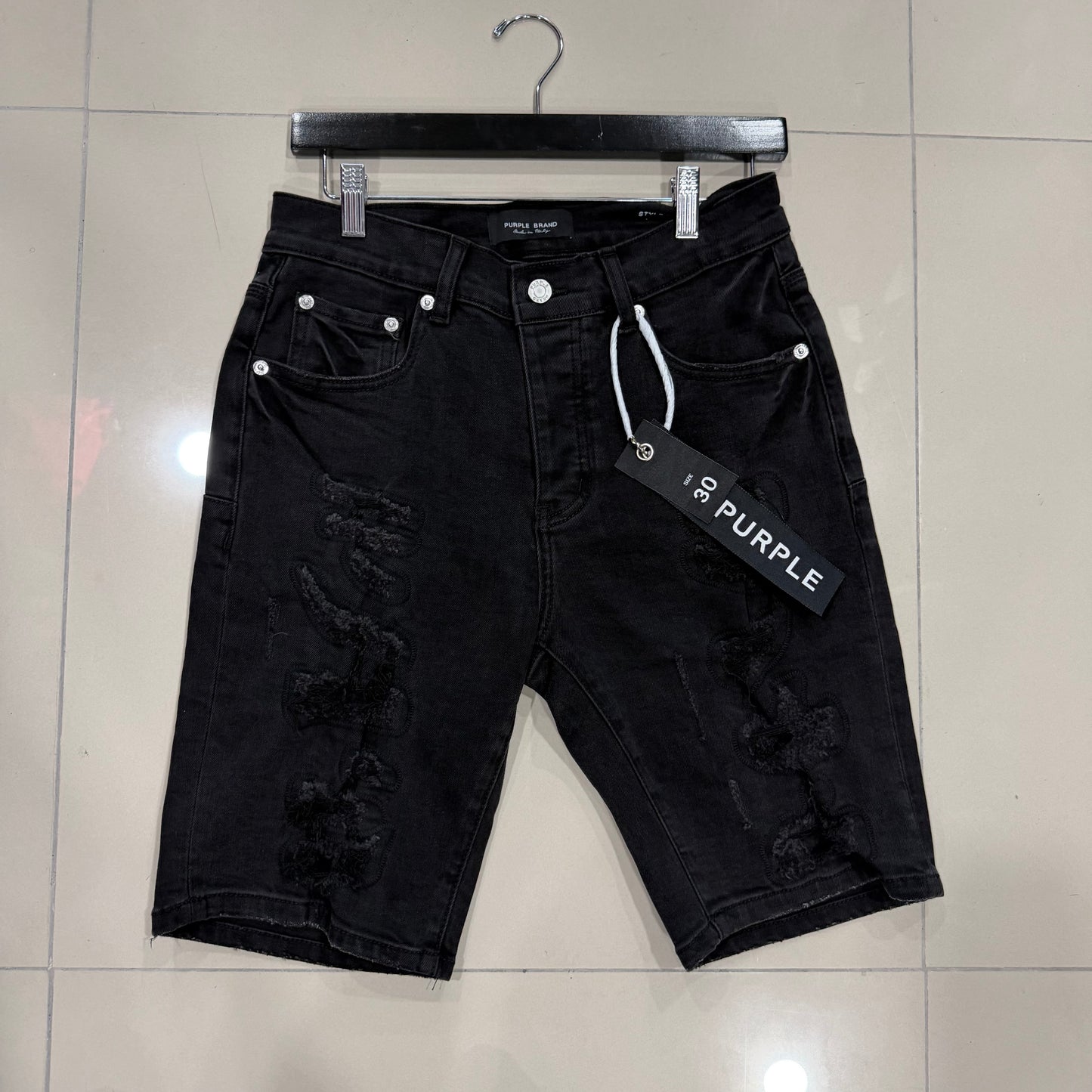 Purple Short Negro Ripped Diseño