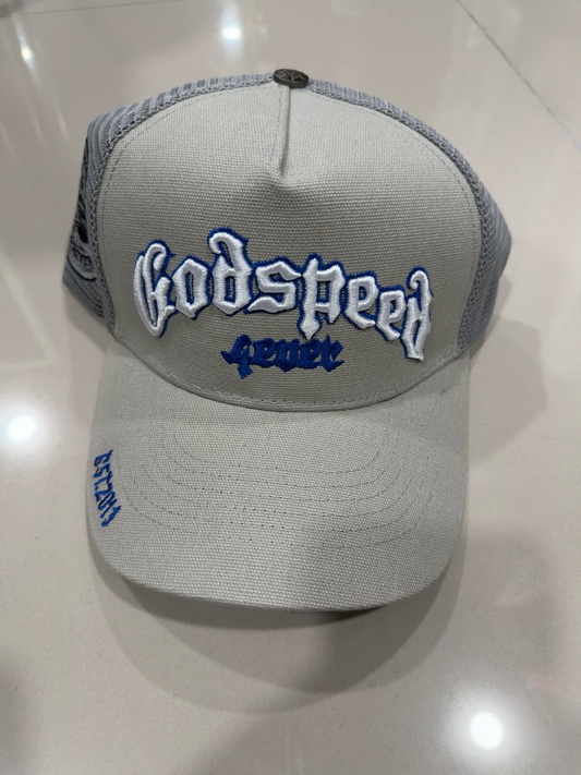 Godspeed Secret gris claro con bordado blanco y azul